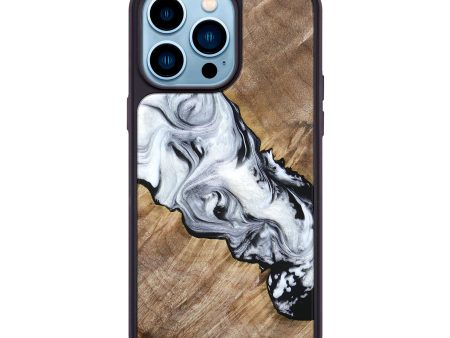 iPhone 14 Pro Max Wood+Resin Phone Case - Flora (Black & White, 690945) on Sale