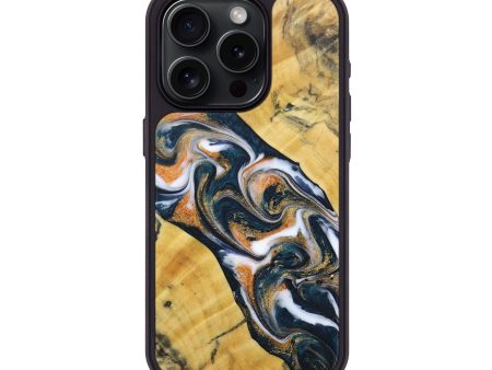 iPhone 15 Pro Wood+Resin Phone Case - Tony (Teal & Gold, 688482) For Cheap