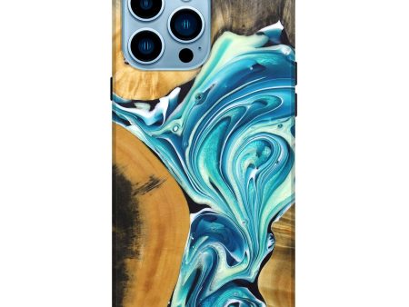 iPhone 14 Pro Max Wood+Resin Live Edge Phone Case - Brianna (Green, 690709) For Sale