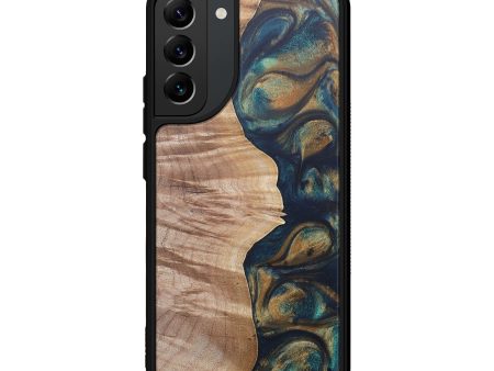 Galaxy S22 Plus Wood+Resin Phone Case - Jazmine (Teal & Gold, 690361) Online now