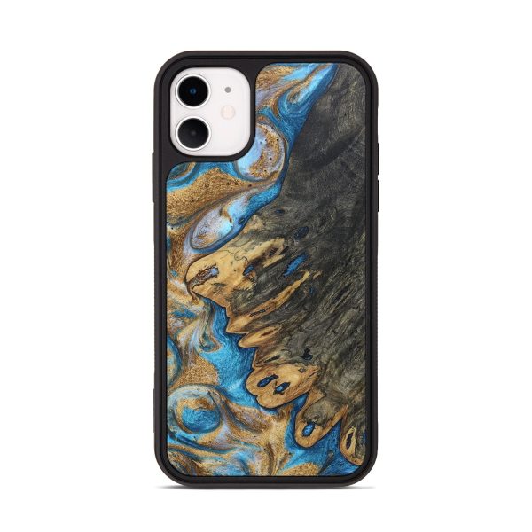 iPhone 11 ResinArt Phone Case - Yvette (Teal & Gold, 691191) For Sale