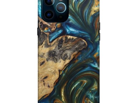 iPhone 12 Pro Max Wood+Resin Live Edge Phone Case - John (Teal & Gold, 689018) Online