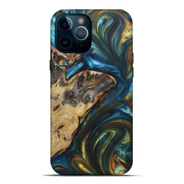 iPhone 12 Pro Max Wood+Resin Live Edge Phone Case - John (Teal & Gold, 689018) Online