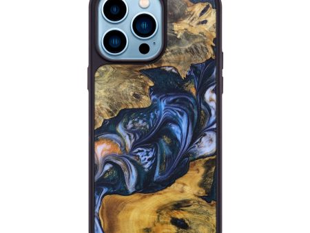 iPhone 14 Pro Max Wood+Resin Phone Case - Abram (Teal & Gold, 690366) Discount