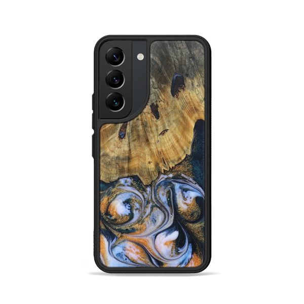 Galaxy S22 Wood+Resin Phone Case - Dwight (Teal & Gold, 690365) Fashion