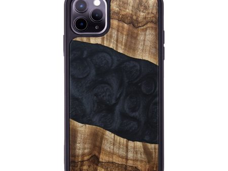 iPhone 11 Pro Max Wood+Resin Phone Case - Ivy (Pure Black, 690905) For Sale