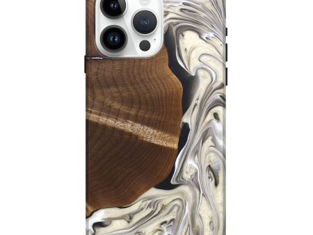 iPhone 15 Pro Max Wood+Resin Live Edge Phone Case - Alex (Black & White, 690726) For Sale