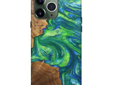 iPhone 13 Pro Max Wood+Resin Live Edge Phone Case - Isaac (Green, 690986) on Sale