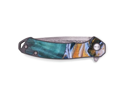 EDC Wood+Resin Pocket Knife - Aleah (Teal & Gold, 690744) Cheap