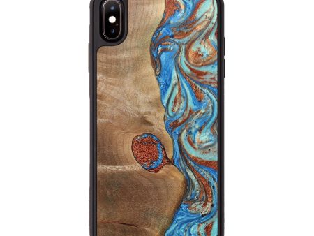 iPhone Xs Max Wood+Resin Phone Case - Nataly (Teal & Gold, 688923) Supply