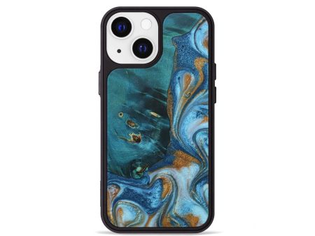 iPhone 13 mini Wood+Resin Phone Case - Kristen (Teal & Gold, 691173) For Discount