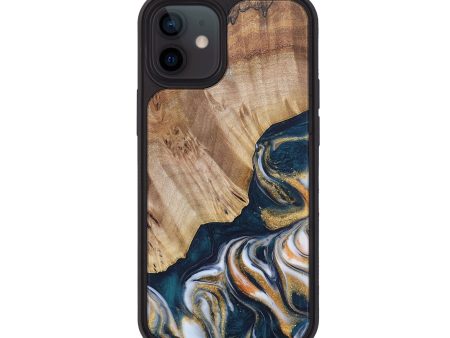 iPhone 12 Wood+Resin Phone Case - Byron (Teal & Gold, 688486) Online Hot Sale