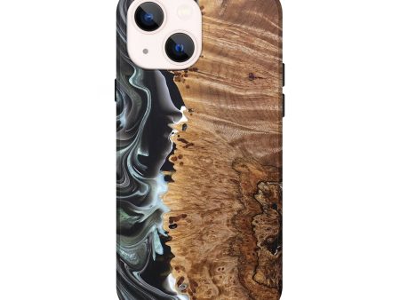 iPhone 14 Wood+Resin Live Edge Phone Case - Priscilla (Black & White, 690724) Cheap