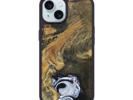 iPhone 15 Wood+Resin Phone Case - Mason (Black & White, 690946) For Cheap