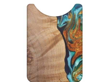 Live Edge Wood+Resin Wallet - Salvatore (Teal & Gold, 690215) For Sale